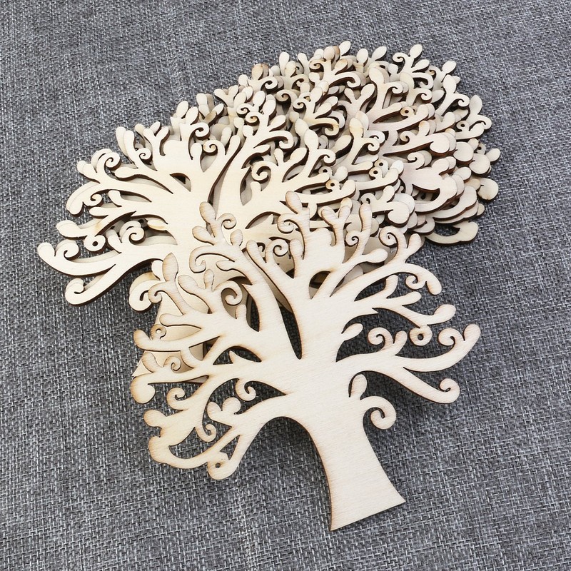 NUOLUX 10pcs Wooden Tree Embellishments for Craft Cards Wood Color