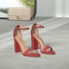DREAM PAIRS Womens Hi-Chunk High Heel Pump Sandal Red Suede