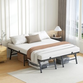 VIPSHOW 14 Inch Queen Metal Bed Frame Folding Bed Frame Tool-Free Assembly Mattress Foundation No Box Spring Needed Platform 2500lbs Heavy Duty Steel Slats, Noise-Free, Easy Assembly, Black