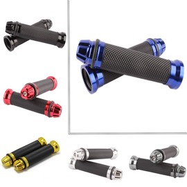 7/8" Motorcycle Hand Grips with Bar End Cap, Racing CNC Aluminum & Soft Rubber Handlebar Universal Compatible with Honda CBR1000RR Suzuki GSXR 600 750(Blue)