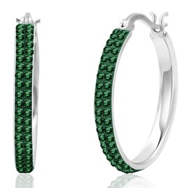 925 Sterling Silver Emerald Crystal Stone Hoop Earrings for Women | 22MM Hypoallergenic Anti-Tarnishing May Birthstone Earrings | Green Emerald Earrings for Women by MAX + STONE