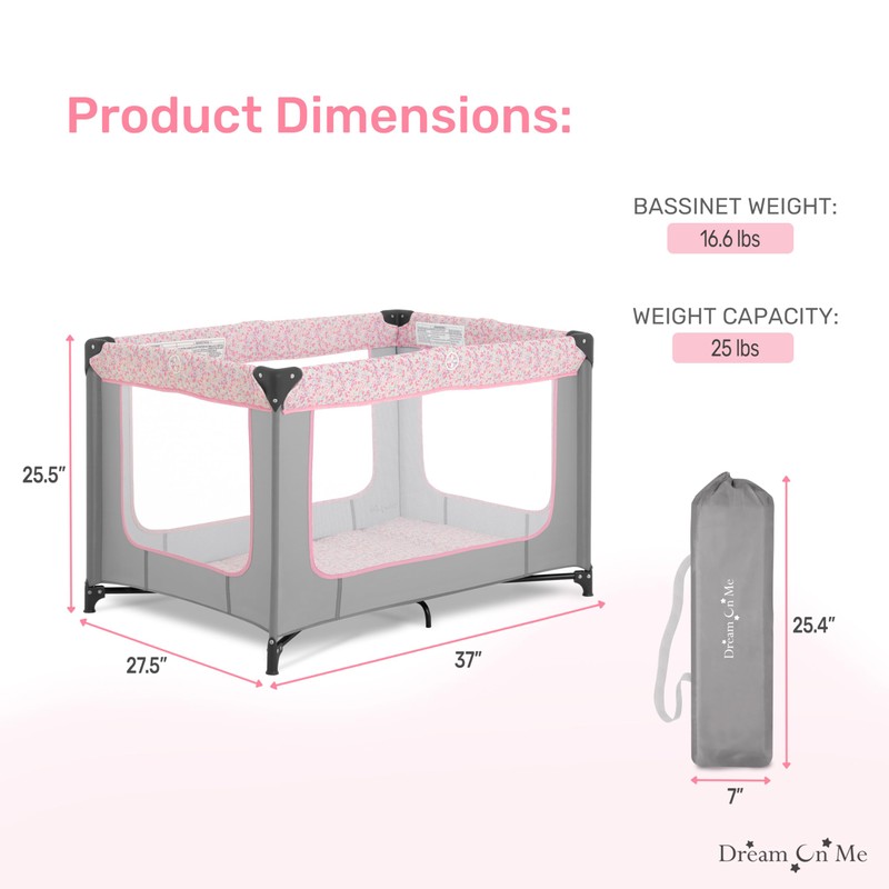Dream On Me Zodiak Portable Playard in Grey and Pink,