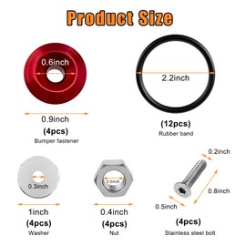Suvnie Bumper Quick Release, Front Rear Bumper Fasteners Quick Release Kit, 4 Quick Release Tabs with 12 O-Ring Fastener, 4 Washers and 4 Screws Compatible with Universal Car Bumper (Red)