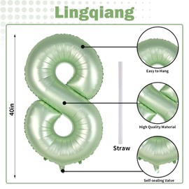 80th Birthday Balloons Sage Green for Women, 40 Inch Giant Olive Green Foil Number 80 Balloons Self Inflating, Green Digit 8 & 0 Helium Balloons for 80th Anniversary Jungle Party Decorations Supplies