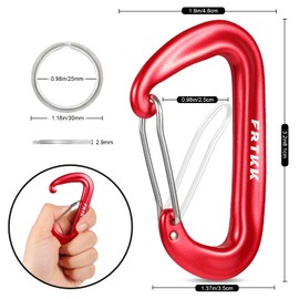 2PCS Carabiner Clips, 12kN (2697 lbs) Heavy Duty Caribeener Clip, 3" Aluminum D Ring Shape Carabeaners with 2PCS Keyrings Keychain Hook for Camping Hiking Backpack Locking Dog Leash (2 Black+2 Red)