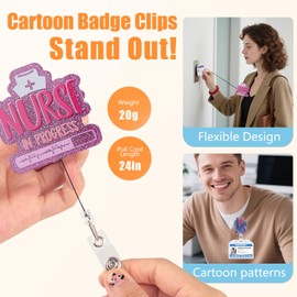 Snycler Funny and Cute Badge Reel with Clip Closure for Nurses,Doctors,Teachers,Students,Office Workers etc,Cartoon Pattern Badge，Workplace Essentials, Induction Gifts,Graduation Gifts-Heart & Nurse