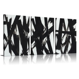 TAOMI Contemporary Black Artwork Abstract Living Room Wall Art 3 Pieces Black and White Canvas Print Modern Minimalist Texture Picture for Bedroom Nursery Wall Decor Frame 16x24inch