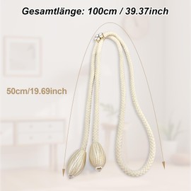 Hurifeng Curtain Tiebacks Pack of 4 - Handmade Cotton Rope Curtain Ties, Adjustable Curtain Rope Buckle - 50 cm Elastic for 3-8 m Curtains, Ideal for Living Room, Bedroom, Balcony, Boho Decor