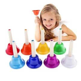 Alnicov 8 pcs Handbell Hand Bell 8 Color Kid Children Musical Percussion Instrument for Children Baby Early Education