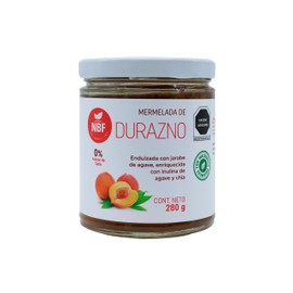 NBF Mermelada de Durazno 280g - Bajo Índice Glucémico, Con Chía, Inulina y Jarabe de Agave | 0% Azúcar de Caña, 100% Fruta Natural - Perfecta para Tostadas, Yogures y Postres