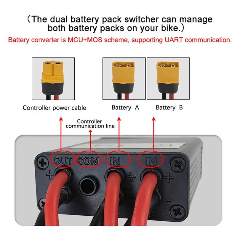 TSDZ2 Electric Bike Dual Battery Discharge Converter 40A 24-72VDC Dual