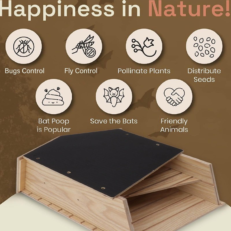 Bat Box, Double Chamber Waterproof Bat House for Patio