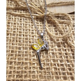 Crystalline Azuria Fairy Tinkerbell Pendant Necklace with Zirconia Crystals 18K White Gold Plated 18 inches for Women