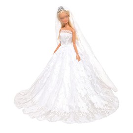 Miunana Princess Party Wedding Dress Clothes Gown Outfit with Veil for 11.5 Inch Girl Doll Gift