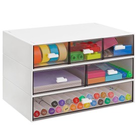 3 Tier Stackable Desk Organizer with 6 Drawers, Plastic Desk Storage Box Desktop Drawers, Detachable Makeup Storage Office Stationery Supplies Organizer for Desk Office School(New White)