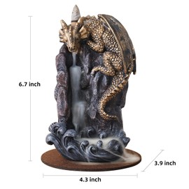 MAKOUYU Dragon Backflow Incense Holder Waterfall Incense Burner, with 100 Backflow Incense Cones,1 Mat,1 Tweezers，Dragon Statues，Aromatherapy Ornamental for Home Office Yoga （Golden Dragon）