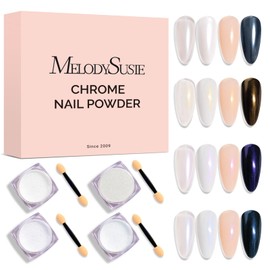 MelodySusie 4Pcs Chrome Nail Powder for Gel Nails, Aurora Fine Glitter Powder Mirror Effect Pigment Pearlescent Mermaid Pigment Pearl Glitter for Home DIY Salon Use