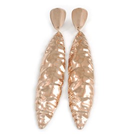 115mm Tall/Large Contemporary Hammered Leaf Clip On Earrings/Rose Gold Tone Metal