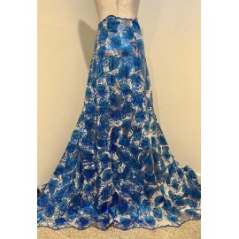 wowfabric4less123 BLUE WHITE Sequins Embroidered Lace Fabric 50” Width Sold By The Yard