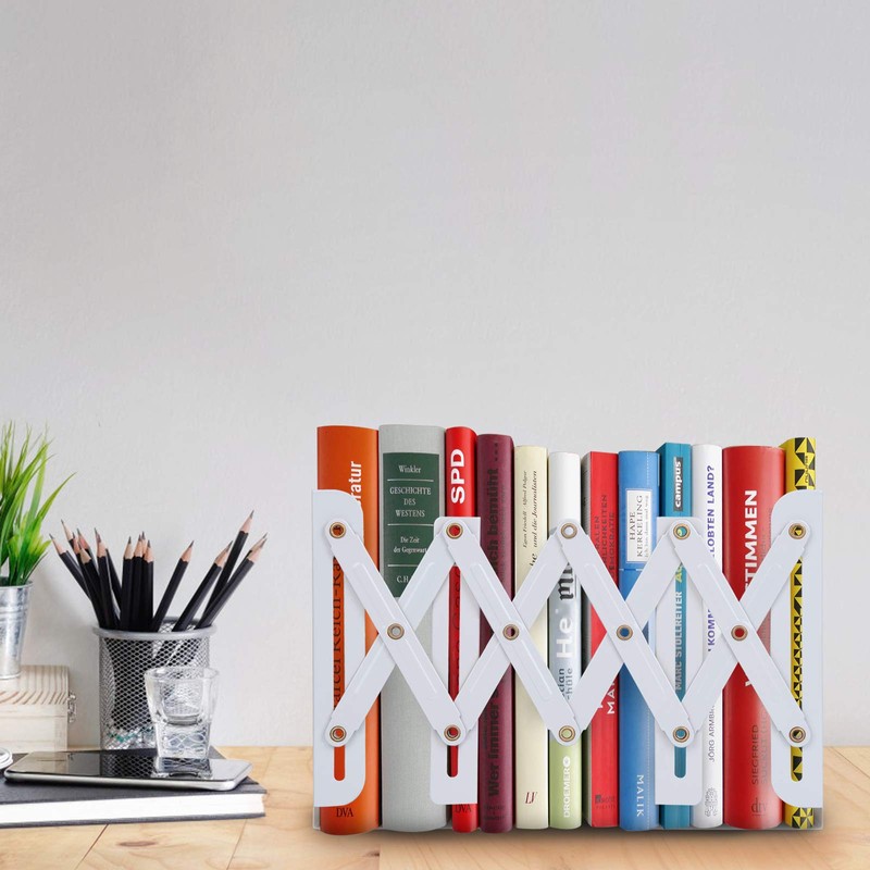 ALIOBC Bookstand, Extendable, Bookends, Won't Fall Down, Metal Tabletop Bookcase,