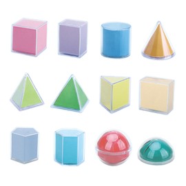 MagiDeal 12 Pieces Geometric Shapes Blocks Pattern Blocks Transparent 3D Geometric Solids for Home School Supplies Boys Girls Ages 3+