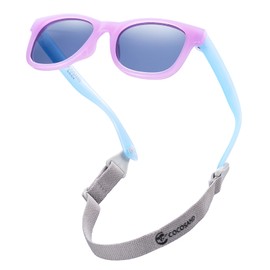 COCOSAND Polarized Baby Sunglasses with Strap Soft Flexible UV Protection for Toddler Infant Girl Boy Age 0-24 Months Outdoor Beach, Purple and Blue
