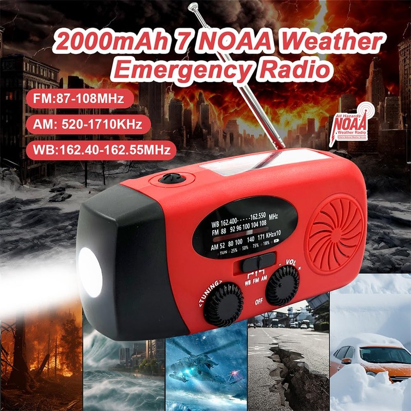 NOCTINGALE Hand Crank Emergency Radio, AM/FM/NOAA Weather Radio with 2000mAh