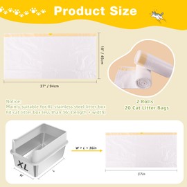 Zuqqony Cat Litter Box Liners 40 Count, 37”x18” Large Cat Litter Bags for Stainless Steel Sifting Litter Box and Automatic Cat Litter Box, Extra Thick Drawstring Litter Liner