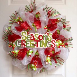 Seasons Greetings Handmade Deco Mesh Holiday Wreath