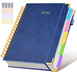 Hardcover Spiral Notebook journal with Removable Dividers Tabs, 300 Pages Leather 5 Subject Notebook College Ruled, 8"x10" Large B5 Notebooks for Work School Note taking, Lined Journal for Women,Navy