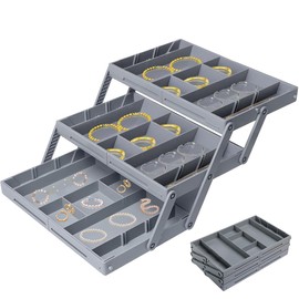 DAJASD 3 Tier Drawer Organiser, Foldable Collapsible Desk Organizer Drawer Trays, Multi Level Smart Drawer Organizer, Multi-use Organizer Tray for Makeup Junk Jewelry Office Supplies(1 Row 3 Tier)