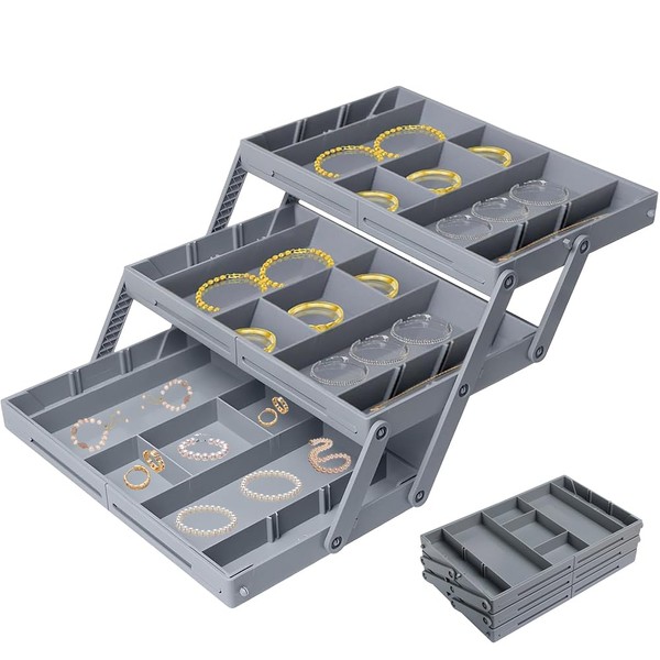 DAJASD 3 Tier Drawer Organiser, Foldable Collapsible Desk Organizer Drawer