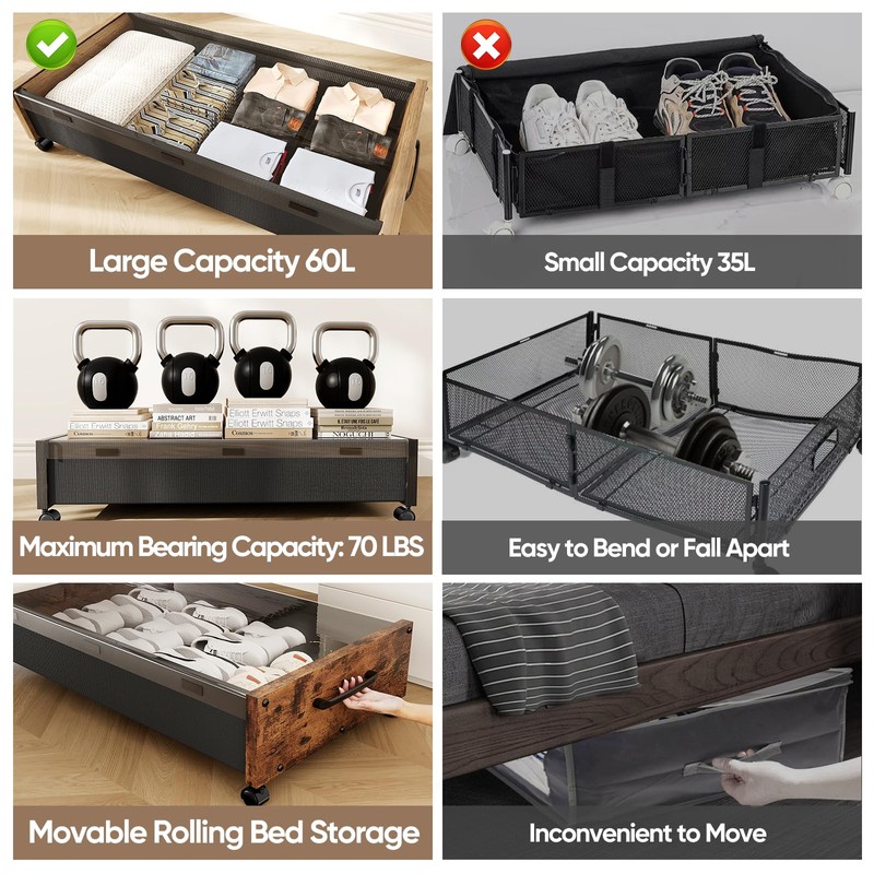 Under Bed Storage with Wheels, Underbed Shoe Storage Containers, Under