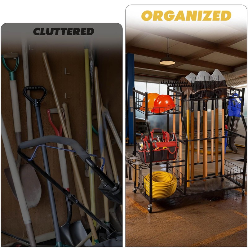 Garden Tool Organizer Rolling Cart Large Capacity Rust-Resistant Metal Tool