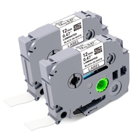 Meritom 2X Compatible for Brother Label Printer Tape 12mm 0.47 Laminated White, for Brother Tze-231 P Touch Tape 12mm Black on White Cassette Work for Brother P-Touch E300 E110 H100R H101C H105 Cube