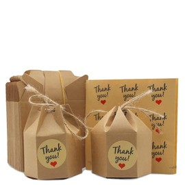Pack of 50 DIY Party Gift Boxes, Candy Small Gift Box, Kraft Paper Box, Hexagonal Craft Candy Paper Box with Thank You Stickers for Wedding, Birthday Part, Anniversary (Brown, Hexagon)