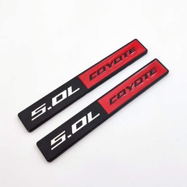 2X 5.0L Coyote Emblems, 3D Trim Fender Hook Trunk Badge Decals Stickers (Black-red)