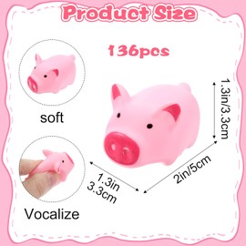Kifmurase 136PCS Mini Pig Toys, Bulk Pink Small Pig Bath Toys, Piggy Bathtub Squeak Toy for Birthday Party Halloween Christmas Party Birthday Gift Class Carnival Prizes(2x1.3x1.3 inches)