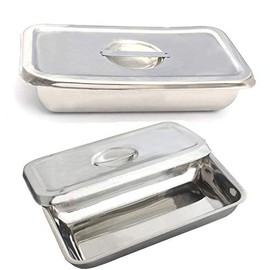 OdontoMed2011 Stainless Steel Instrument Tray with Lid & Handle Grip Dental Tool Lab Instrument Organizer Holder Multi-Function Storage 8"x4"x2" DN-2227
