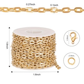 Kyutong 33 Feet Light Gold Chains for Jewelry Making Oval Paperclip Link Chain Bulk Gold Plated Aluminum Chain Roll for Women Men DIY Crafting Finding Jewelry Making Supplies