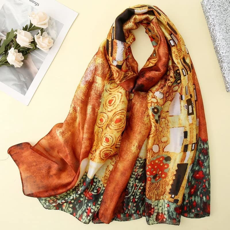 'Silk scarf - Klimt's 'The Kiss'. Hangs beautifully. Great 'Valentines'