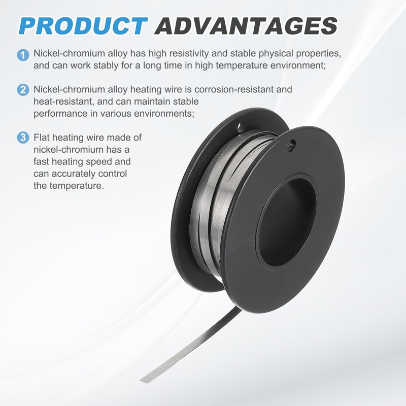 sourcing map Nichrome Flat Heater Wire 32.5ft(10m) x0.2mmx3mm High Temp