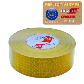 Orafol Oralite VC104+ Rigid Grade Fixed Construction Contour Marking Reflective Tape Trailers Truck Semi-Trailer Warning Marking Weatherproof E-Approval UN/ECE R 104 (Yellow 50 mm x 6 m)