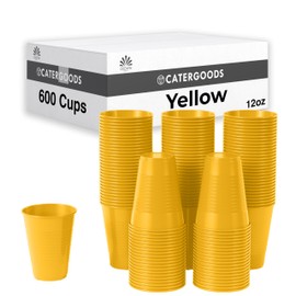 Exquisite Party Solids Yellow Disposable Cups - 600 Pack 12 Oz - BPA Free - Durable Party Cups