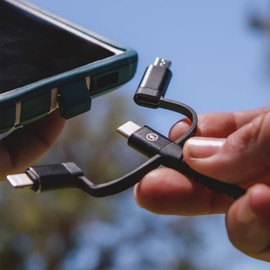 Outdoor Tech - Calamari Ultra Plus 5-in-1 Charging Cable - 6.5' Nylon Braided 2M Cable with Multiple Charging Tips - USB-C, Lightning, USB-A, and Micro USB