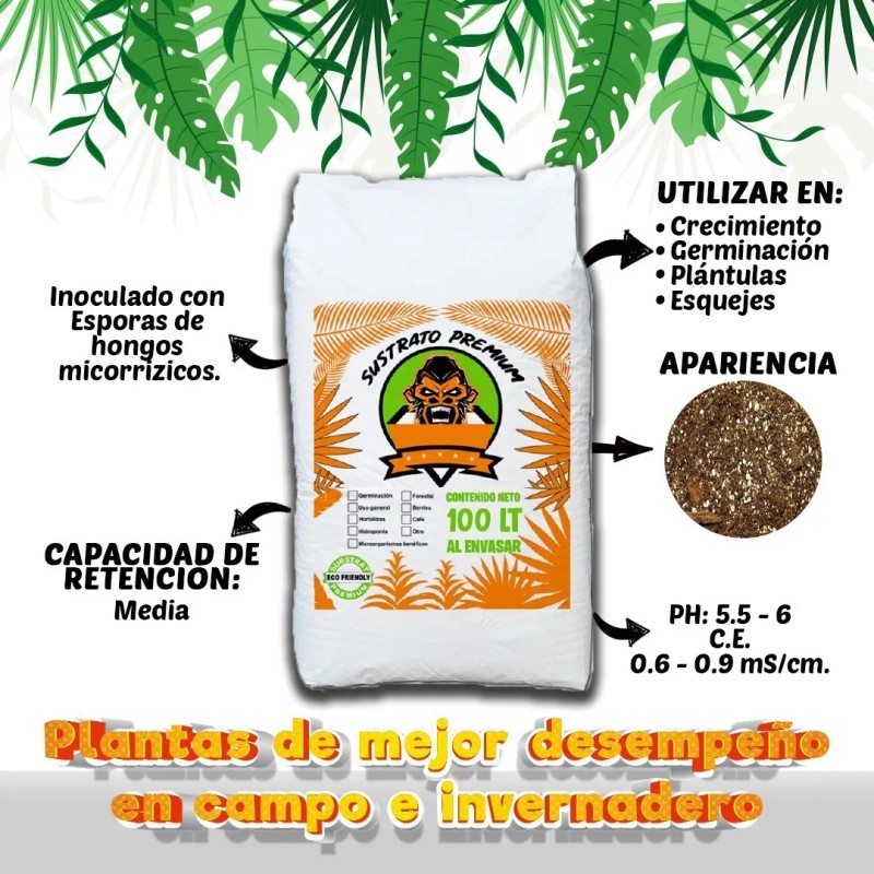 Sustrato Green Monkey 100 Lt All Mix Peat Moss Perlita