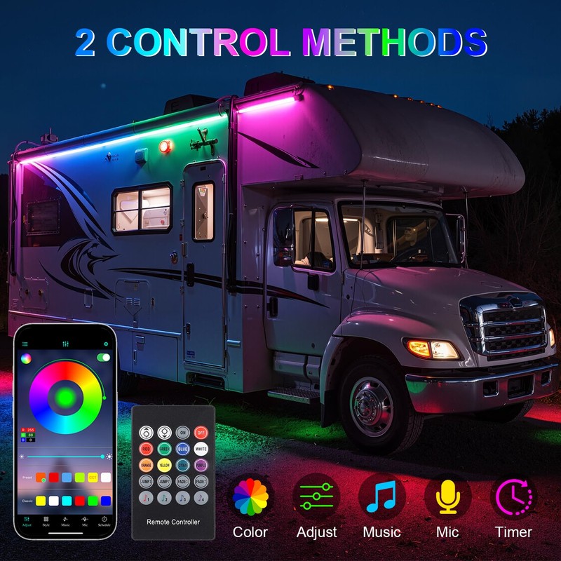 16.4FT RV Awning Lights with App / Remote Control, 12V