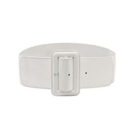LJCZKA Women Wide Stretchy Belt Adjustable Vintage Elastic Waist Belt for Dresses with Square Buckle (White)