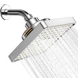 Happnear 2025 Pressure Filtered Shower Head Square - 360° Rotatable High Flow Shower Head with Filters, 6’’ Square Adjustable Rain Shower Head Replacement with Luxury Look (Chrome)