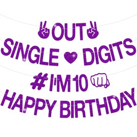 VeyoCraft 10th Birthday Decorations for Girl - Purple Out Single Digits I'm 10 Happy Birthday Banner, in My Double Digits Era Decor for 10 Years Old Girls Party Supplies